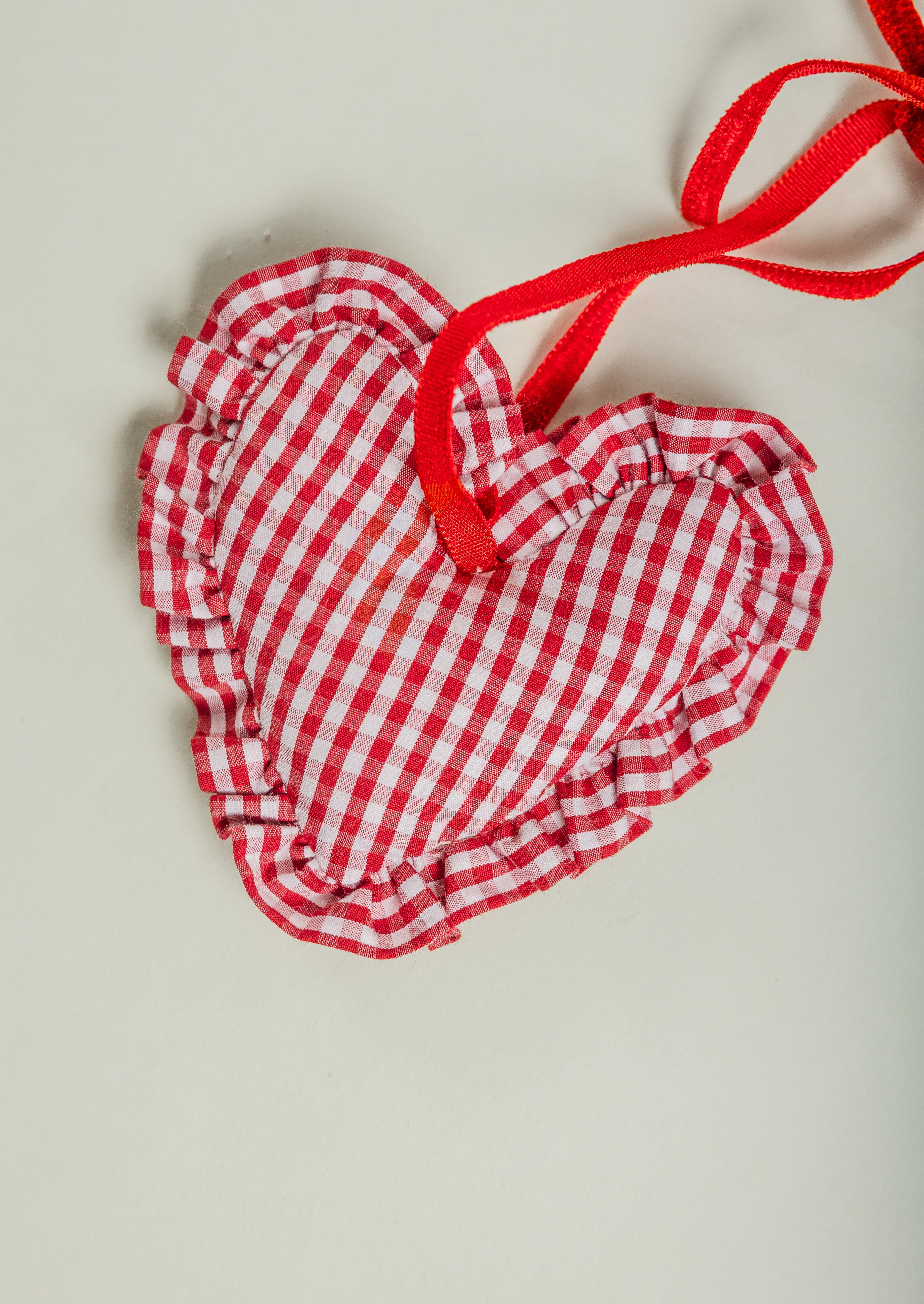 Holiday Gingham Ruffle Heart Ornament