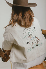 Cropped Barn Jacket - Embroidered Cowboy