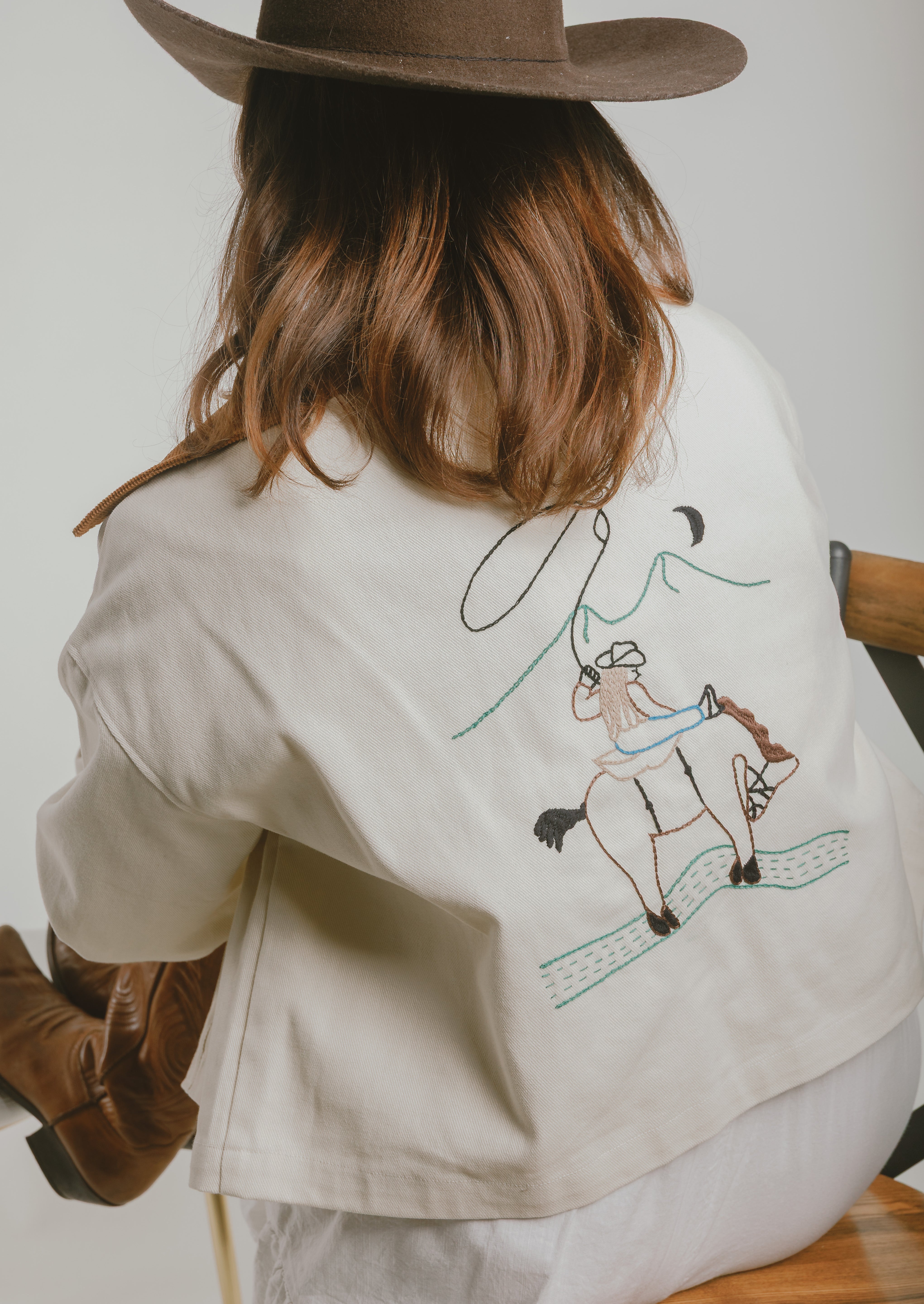 Cropped Barn Jacket - Embroidered Cowboy