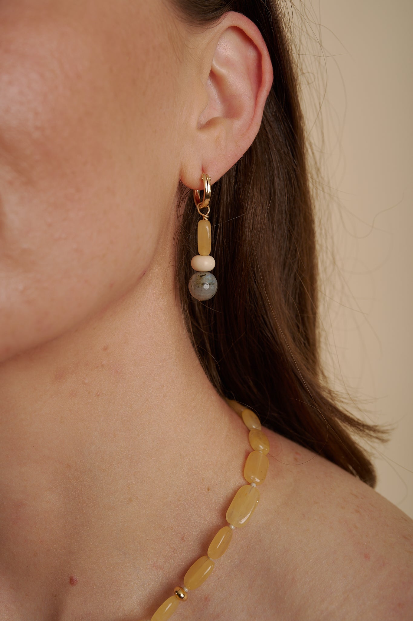 Earthy Beaded Hoop Earring