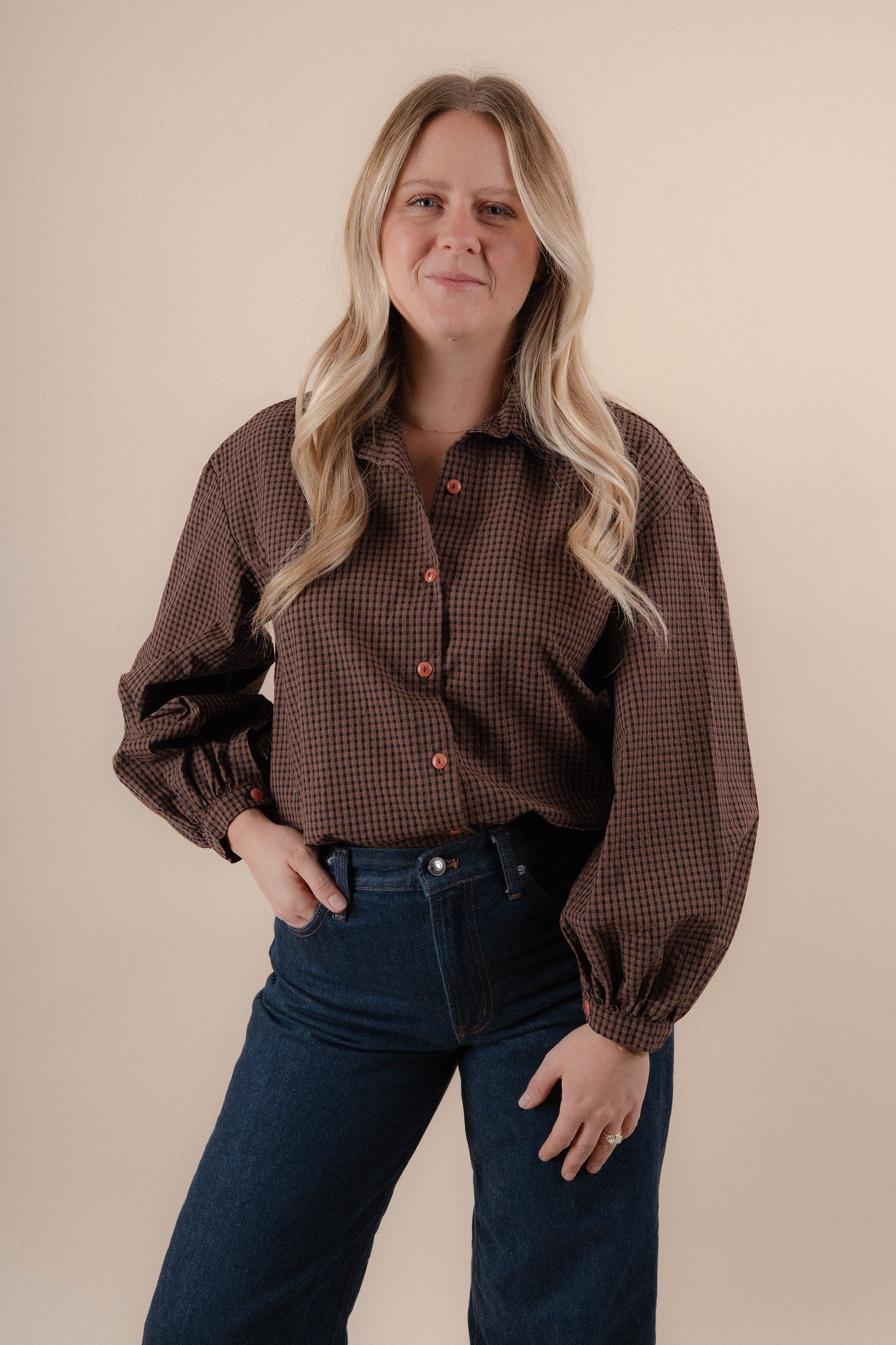 Billow Blouse - Brown Check