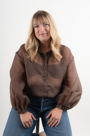 Silk Billow Blouse - Espresso