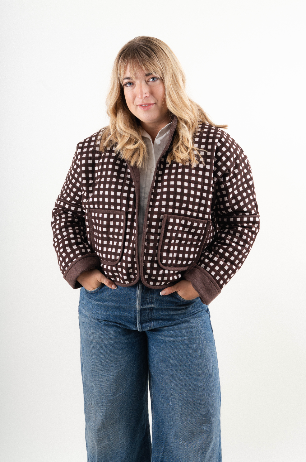 Brown Check Quilted Jacket