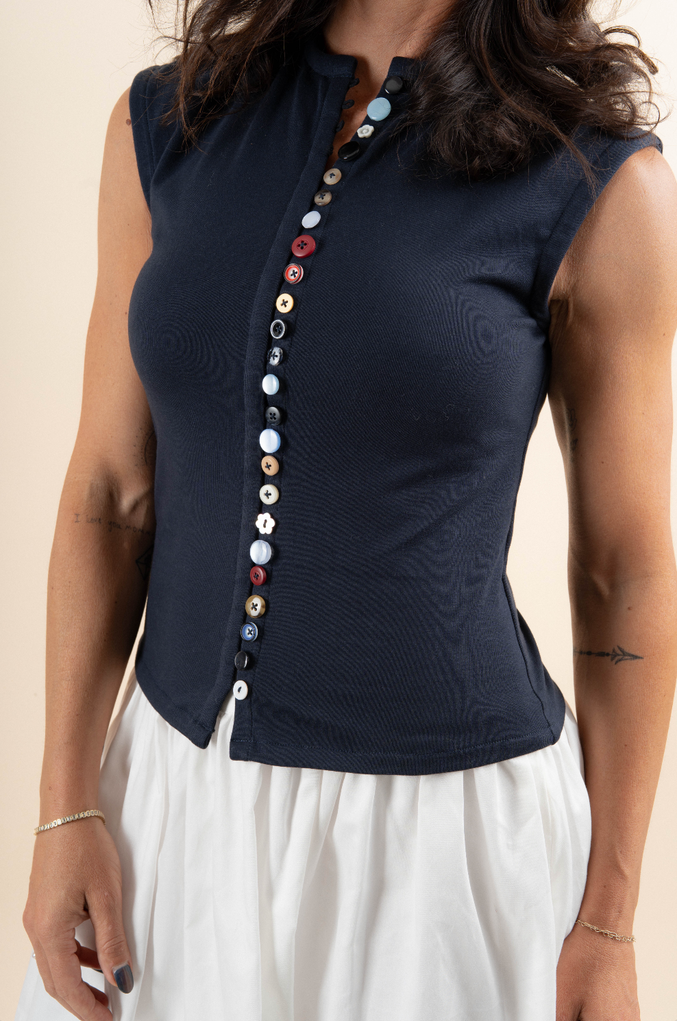 Mix Match Button Tank - Navy