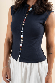 Mix Match Button Tank - Navy