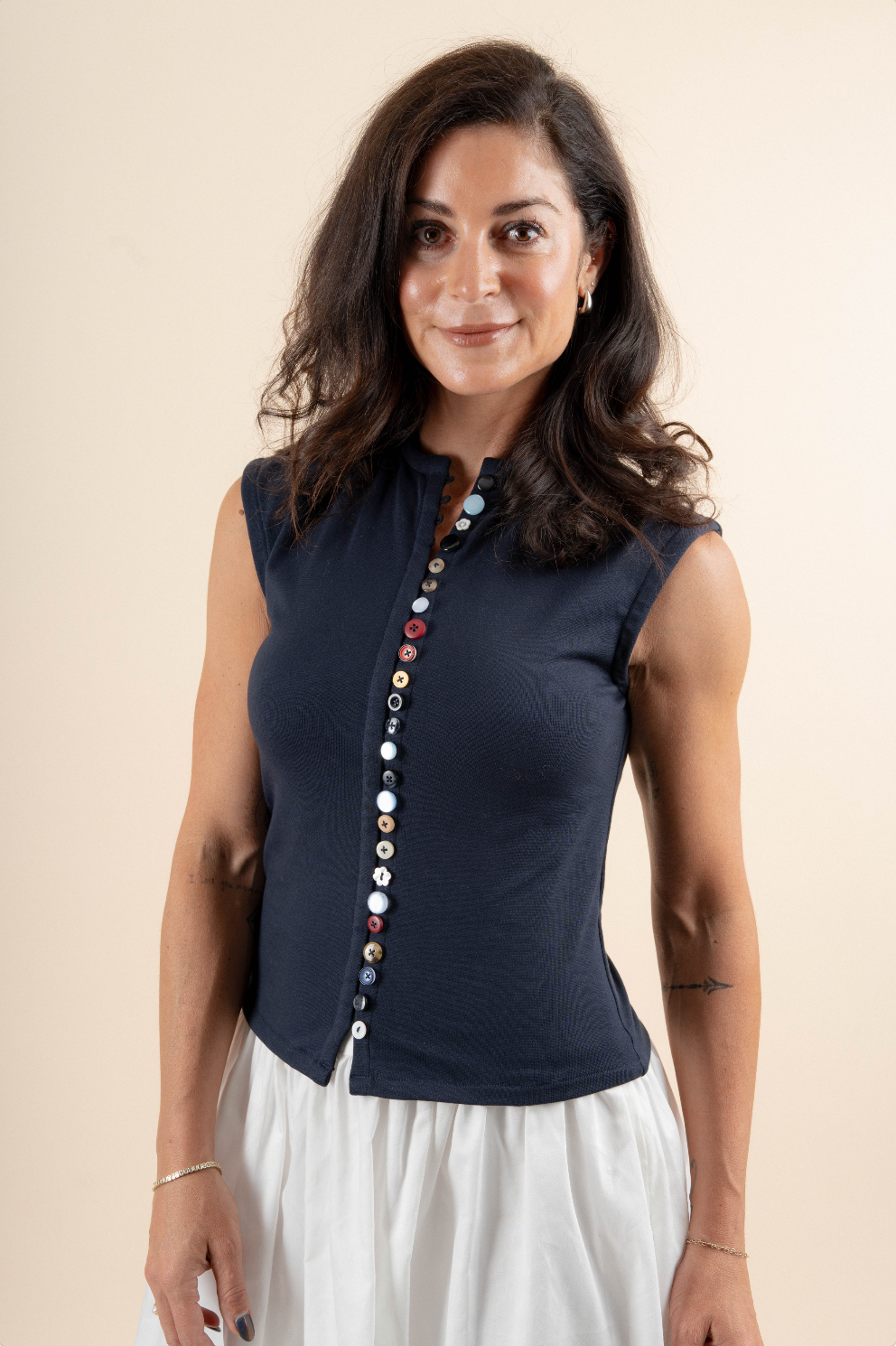 Mix Match Button Tank - Navy