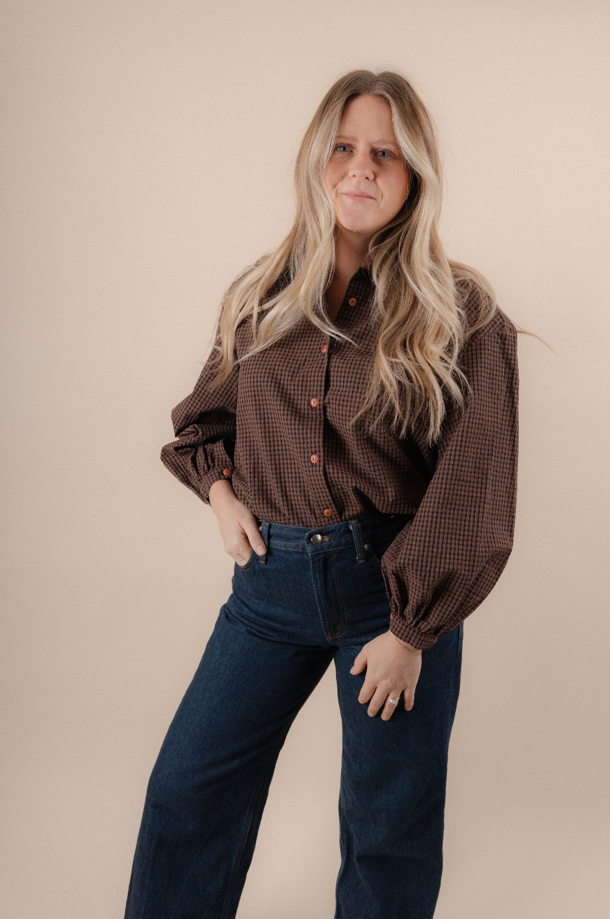 Billow Blouse - Brown Check