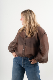 Silk Billow Blouse - Espresso
