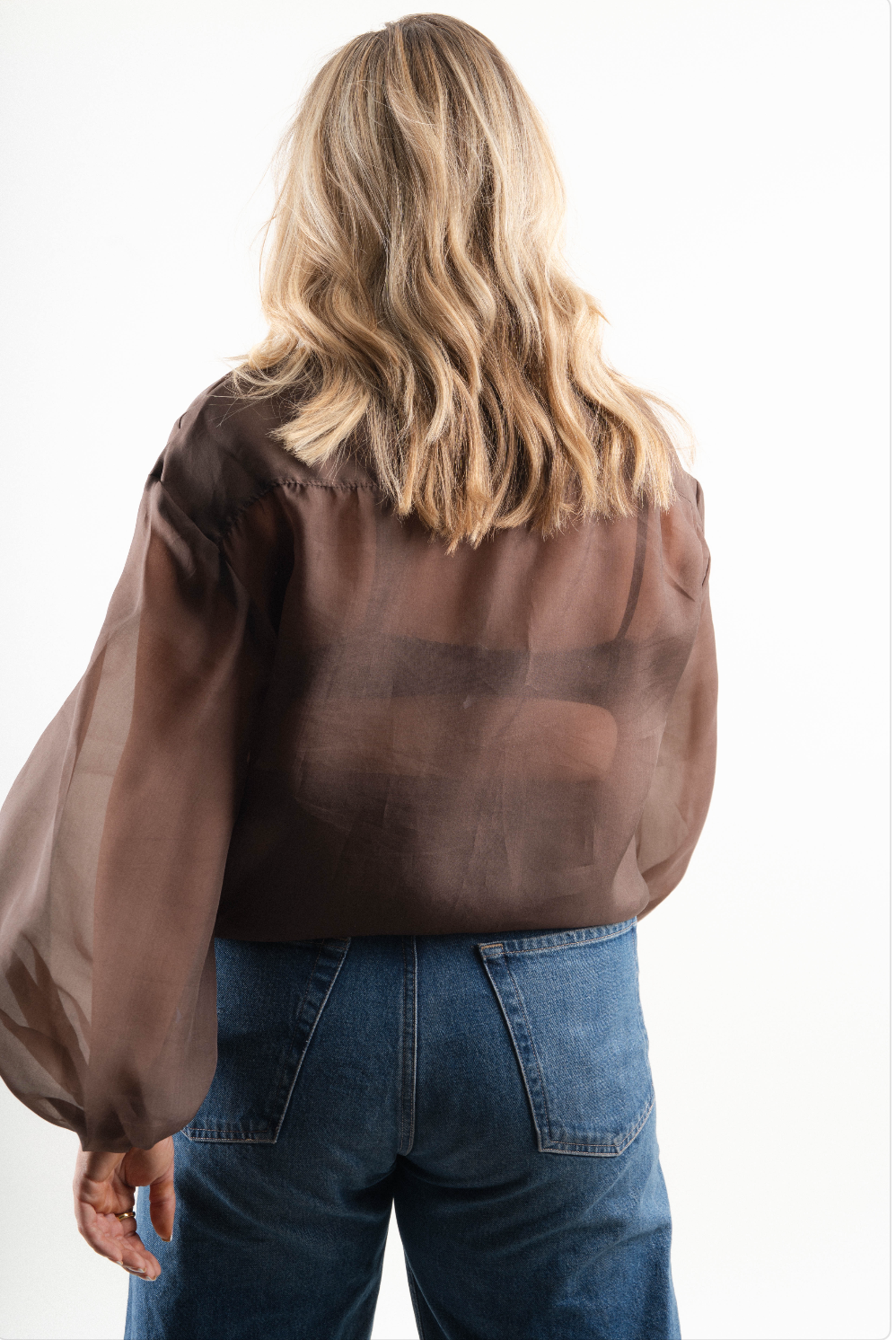 Silk Billow Blouse - Espresso