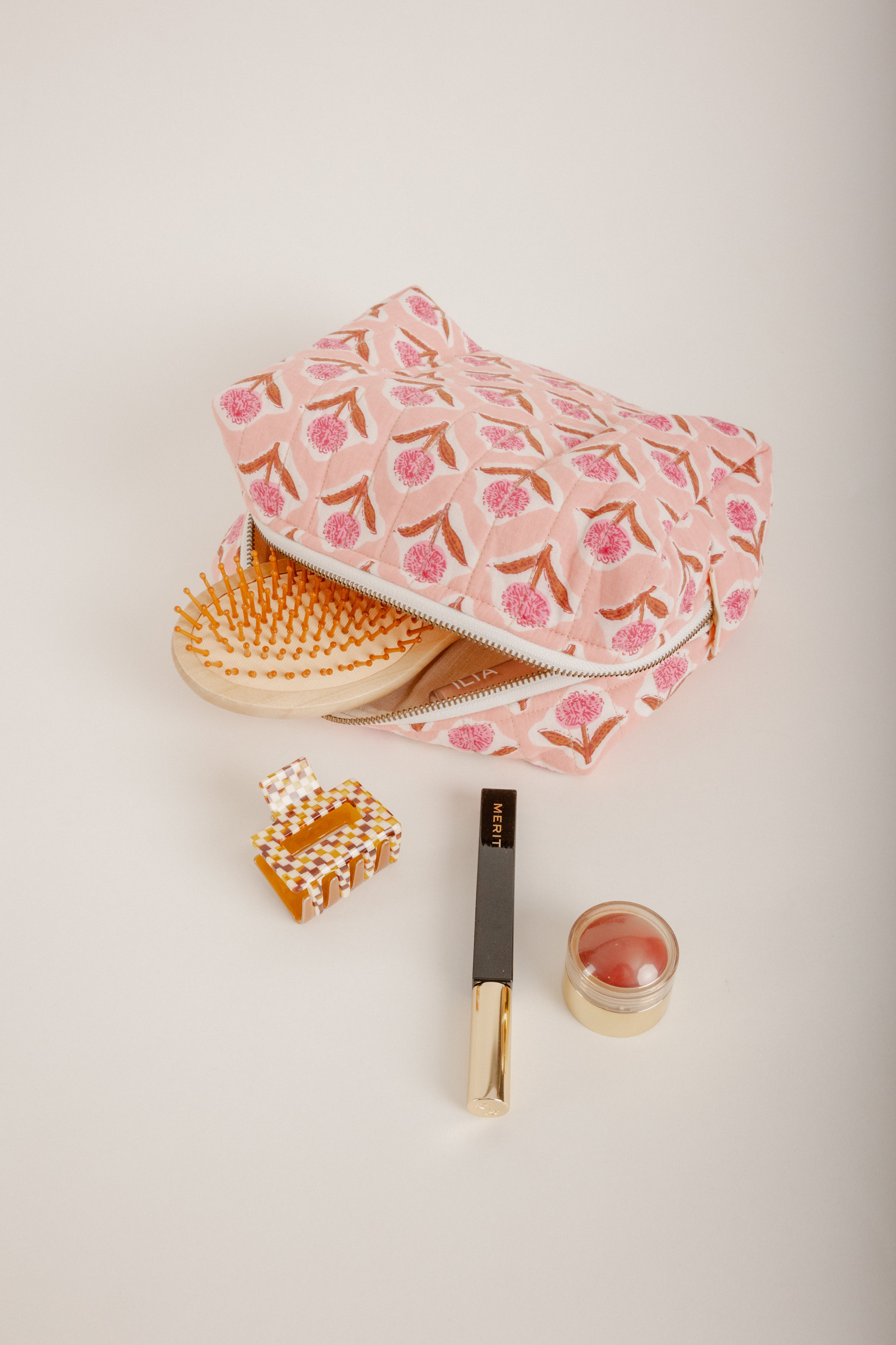 Pink Floral Quilted Pouch