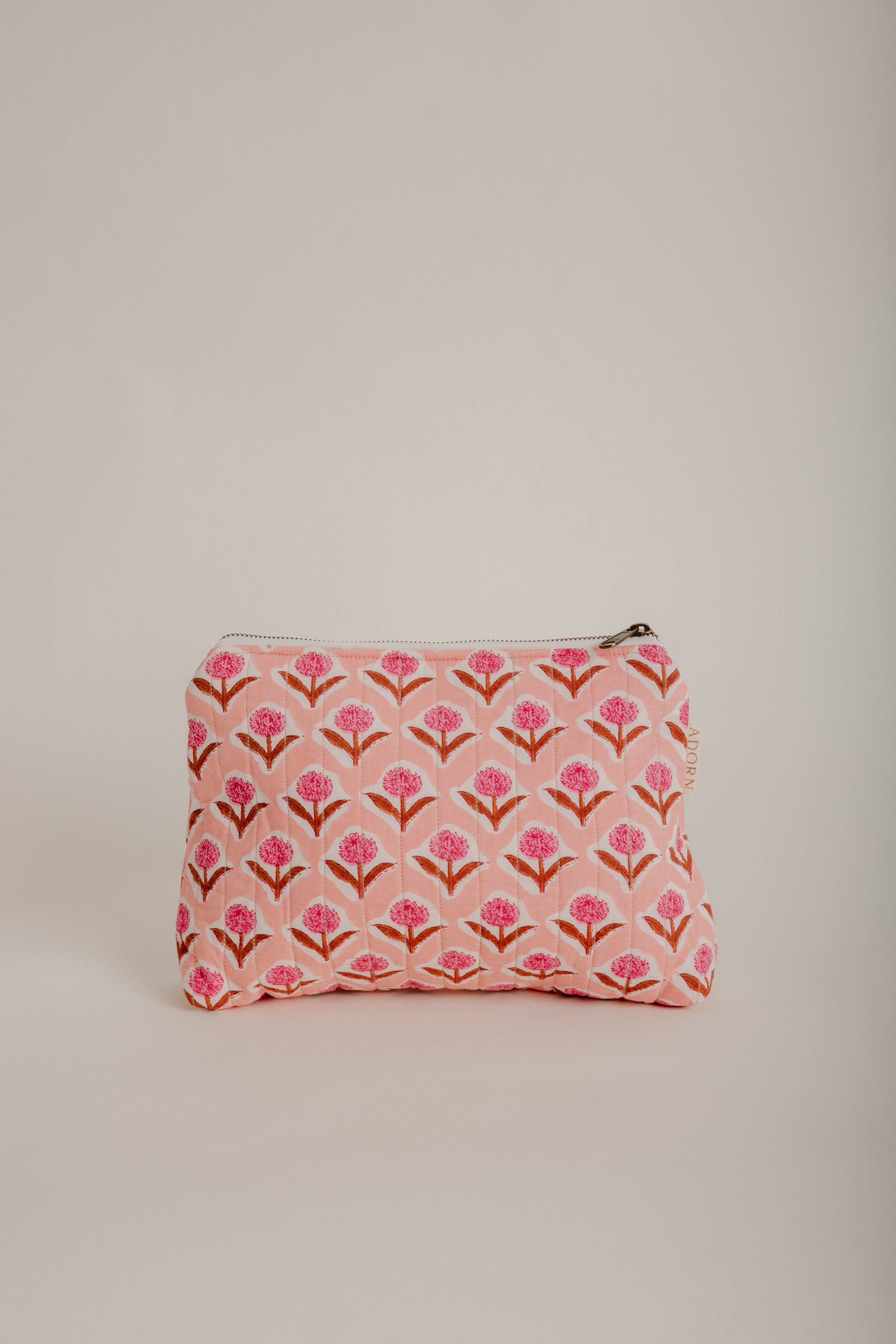 Pink Floral Quilted Pouch