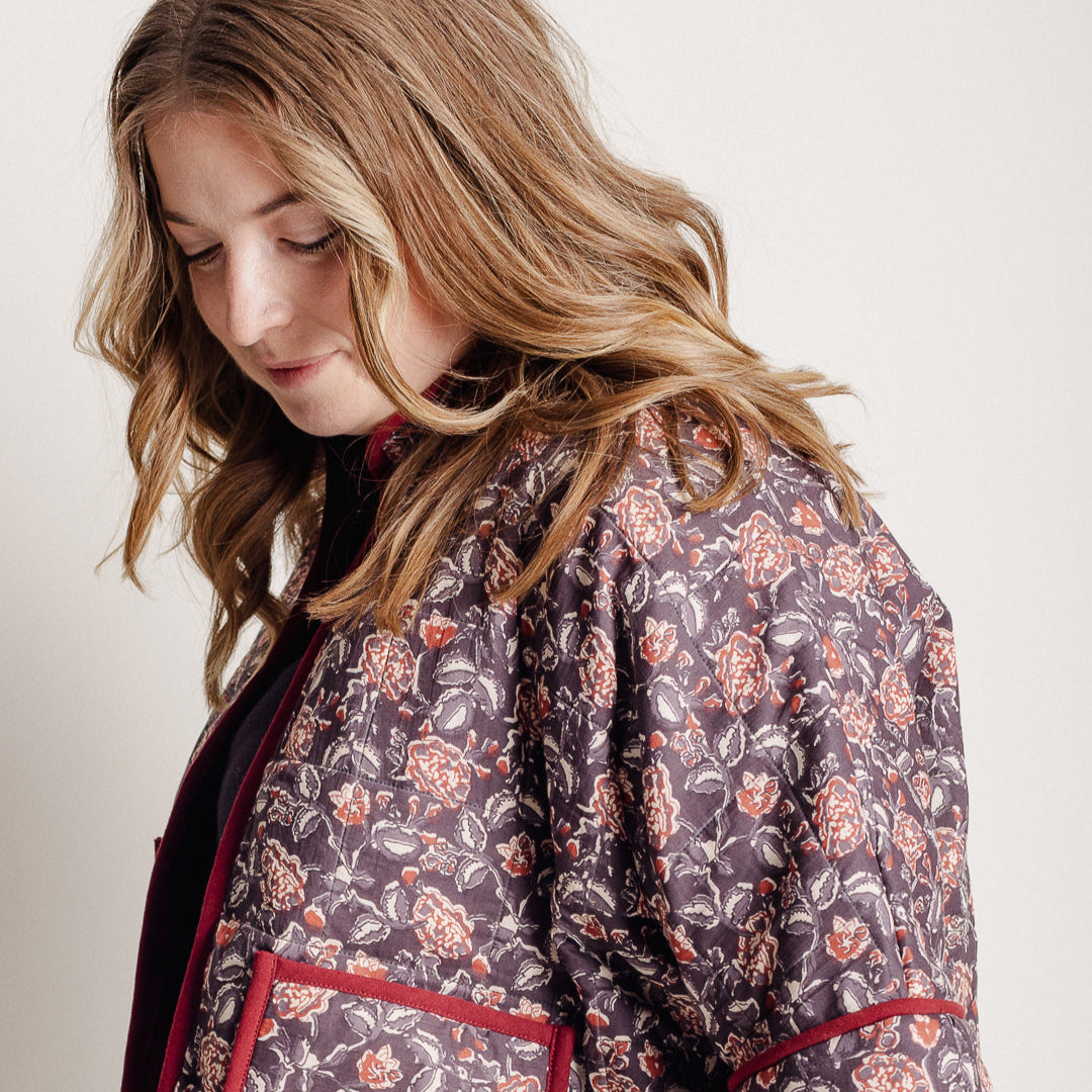 Navy Floral Quilted Jacket