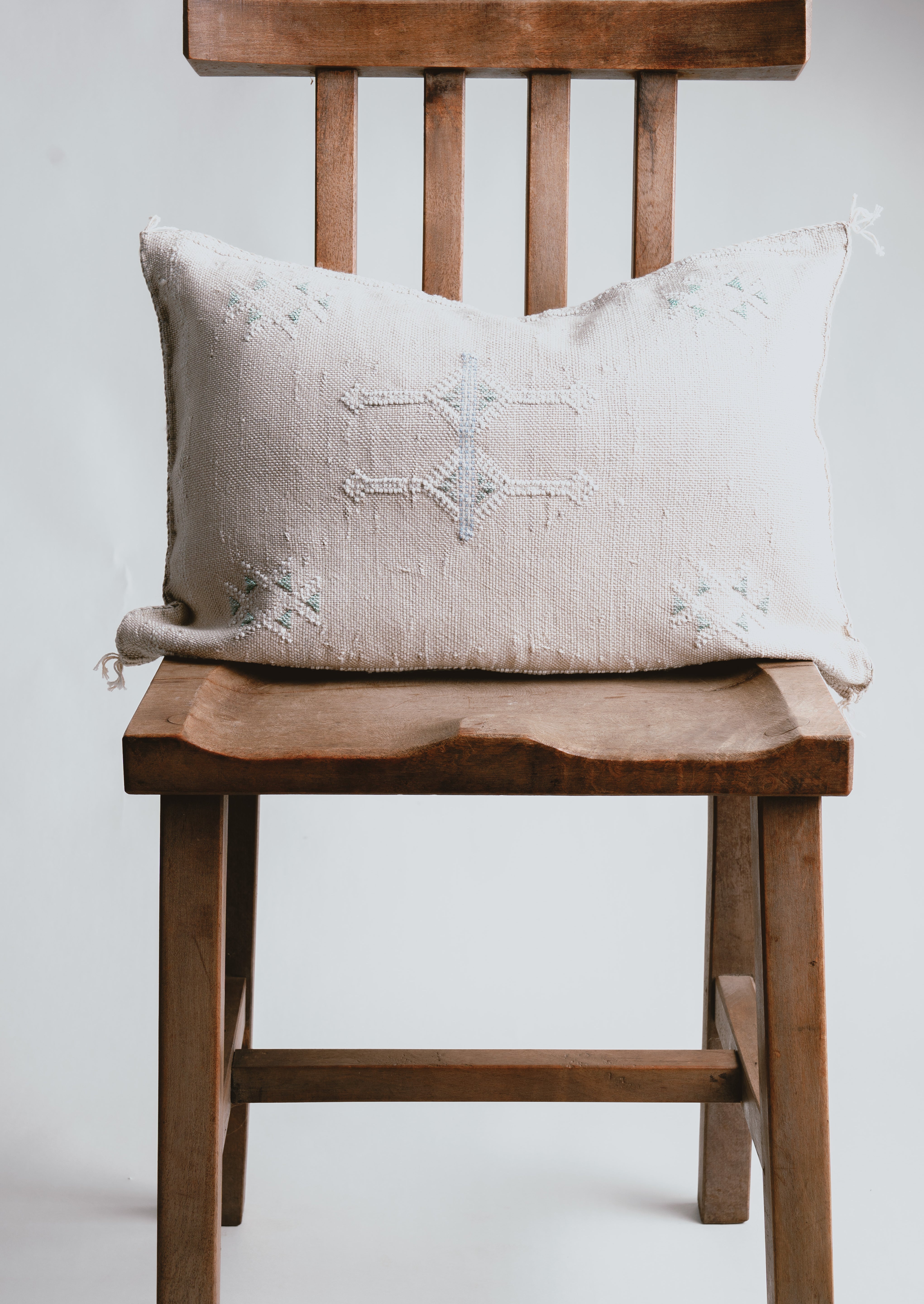 Cactus Silk Pillow - Turquoise & Cream