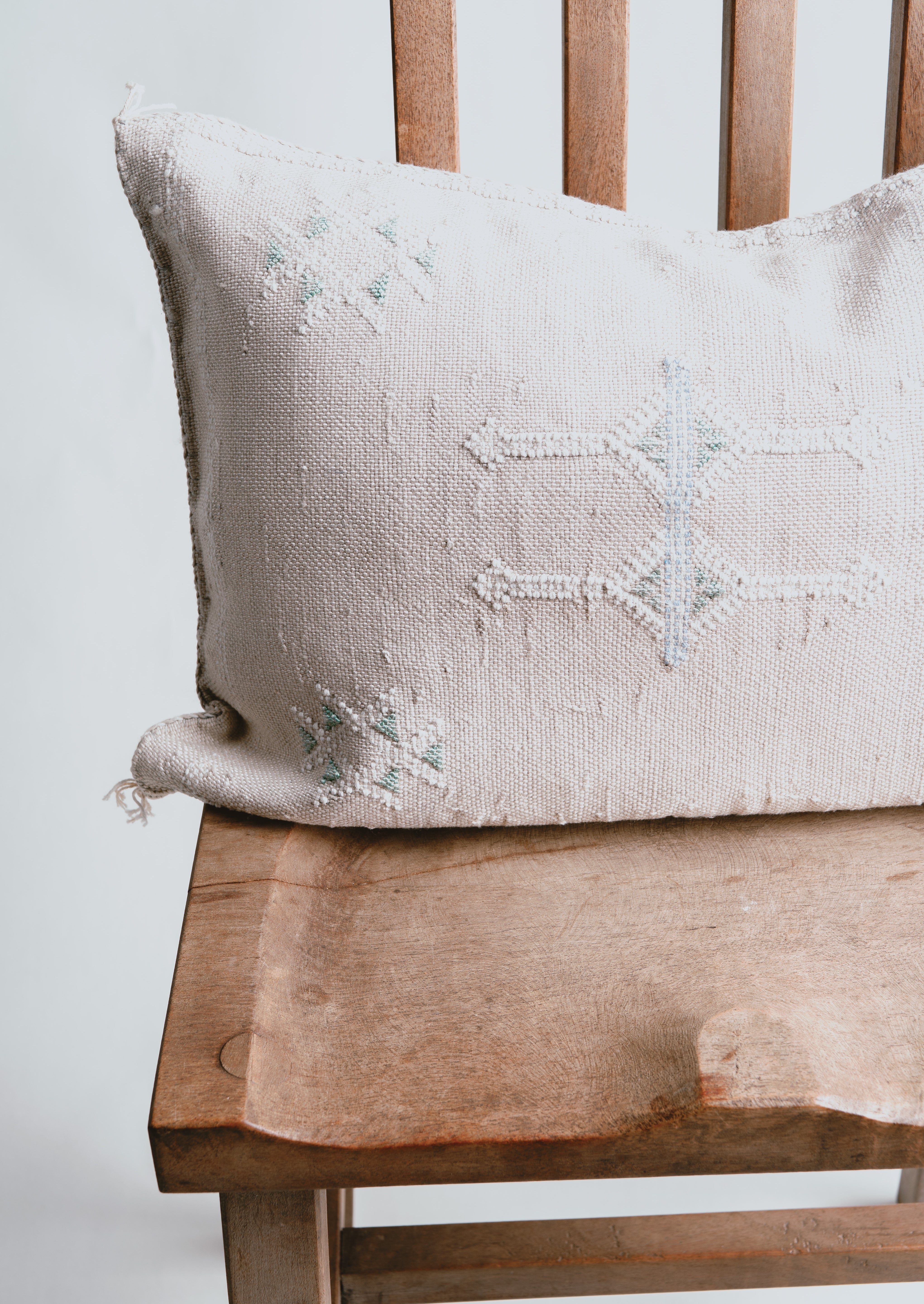 Cactus Silk Pillow - Turquoise & Cream