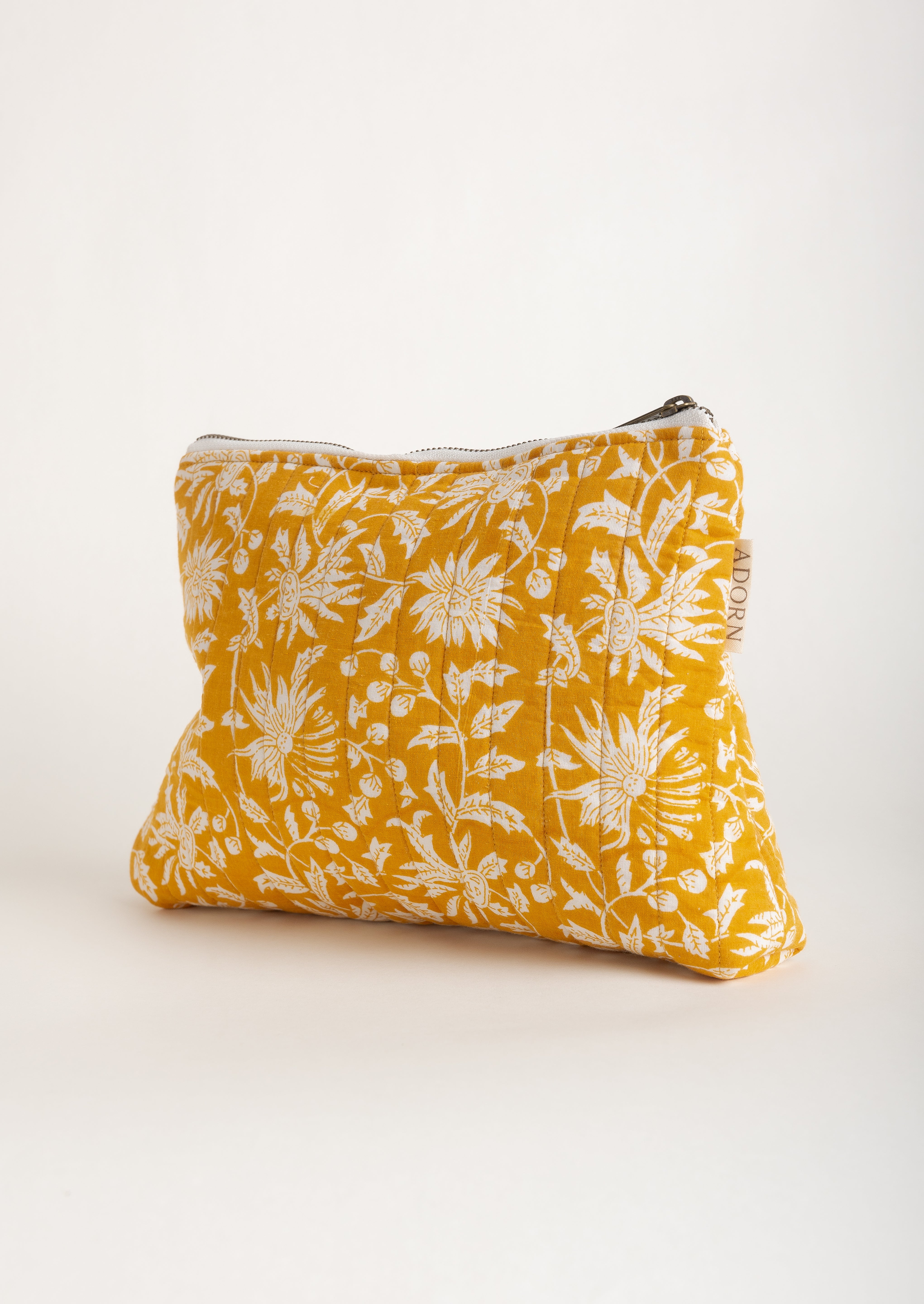 Mustard Floral Quilted Pouch