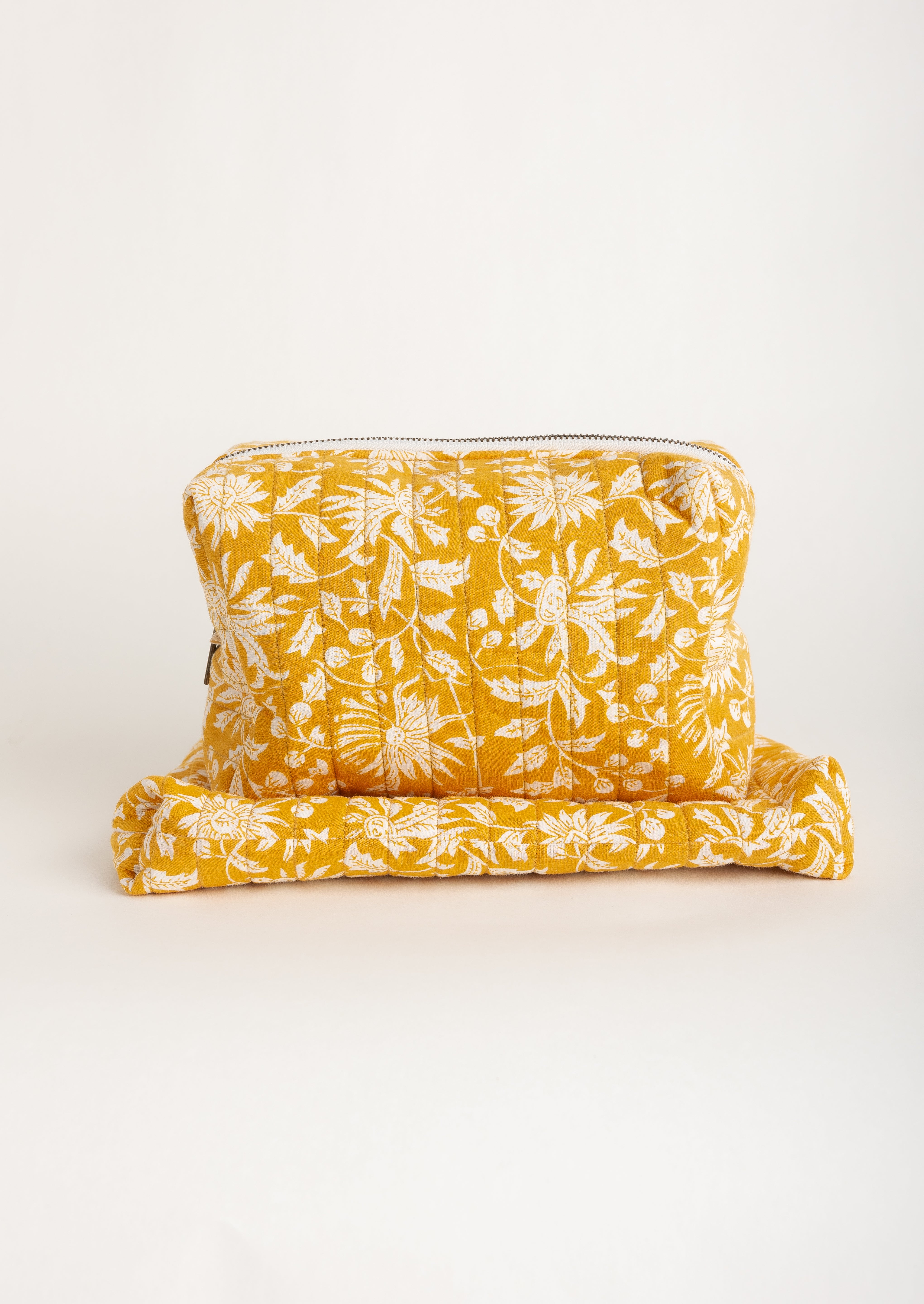 Mustard Floral Quilted Pouch