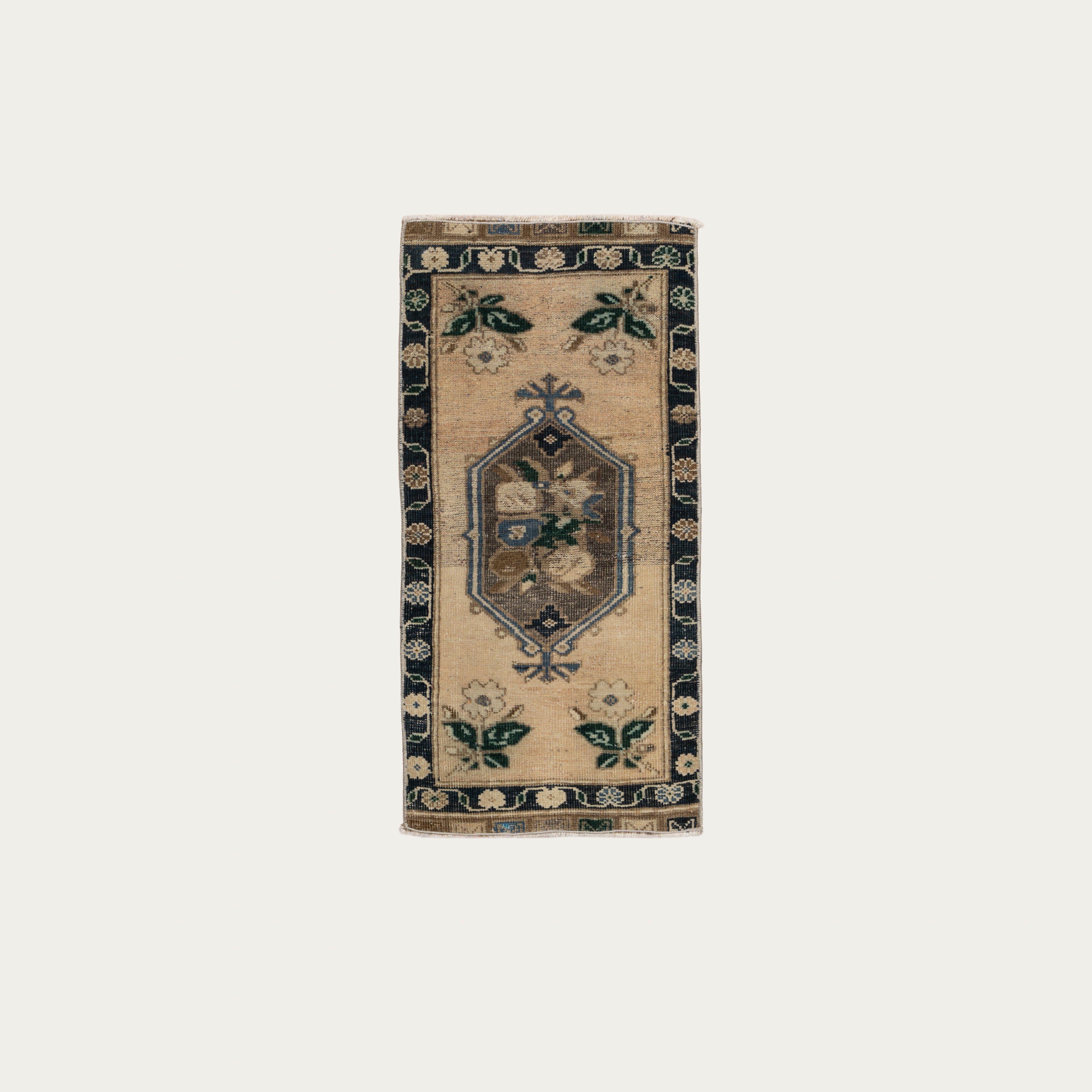 Indigo & Cream Floral Carpet 2'9" x 1'6"