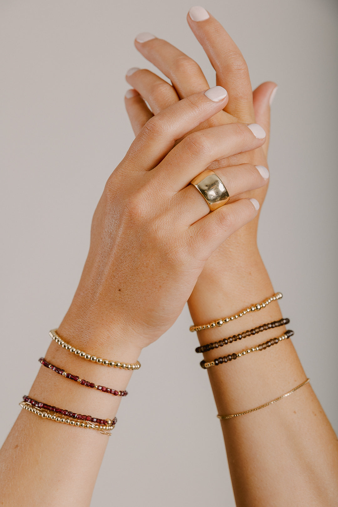 Gold & Purple Garnet Stretchy Bracelet