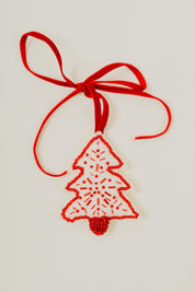 Red & White Beaded Tree Ornament