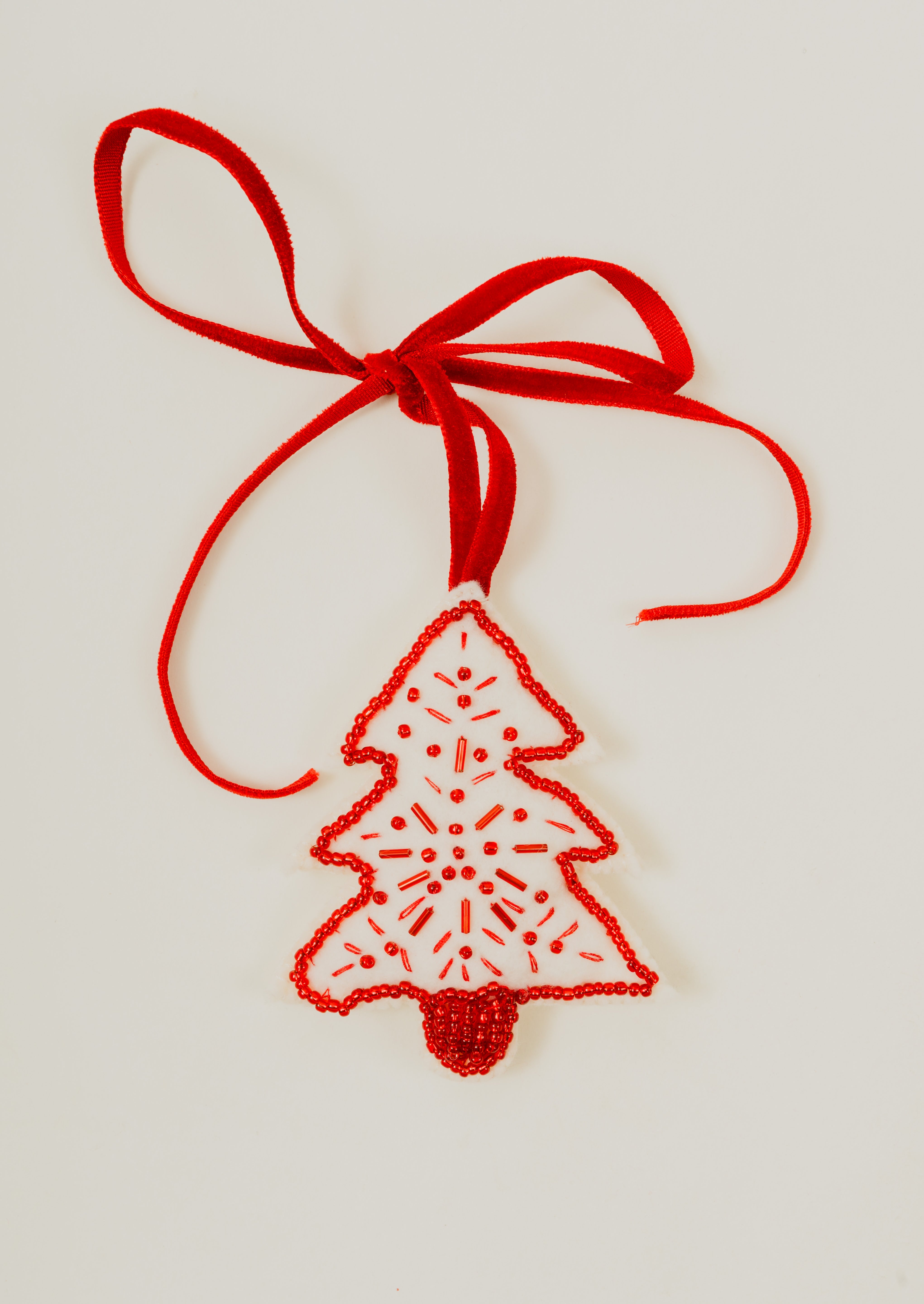 Red & White Beaded Tree Ornament