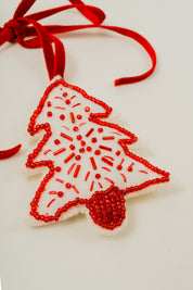 Red & White Beaded Tree Ornament