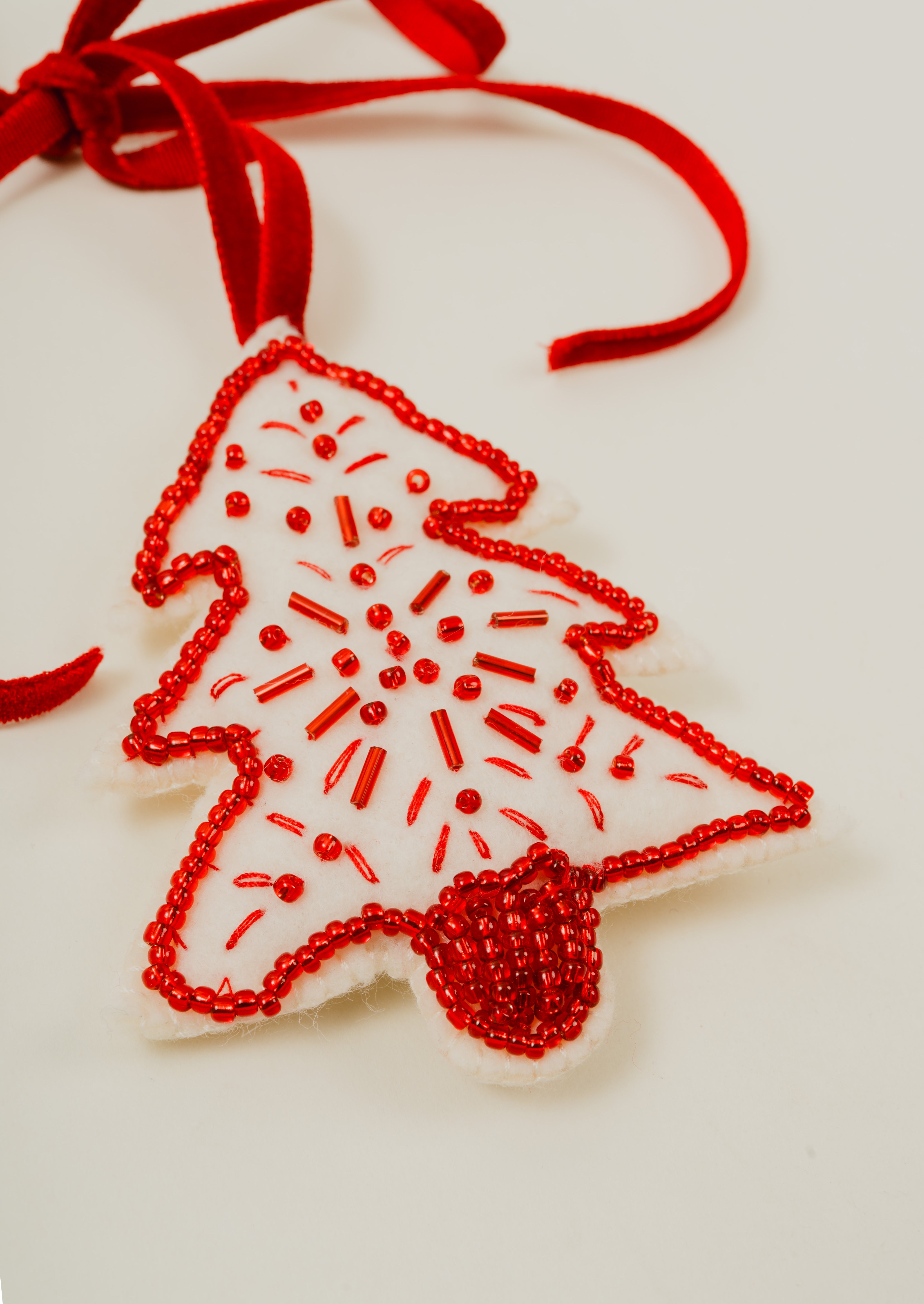 Red & White Beaded Tree Ornament