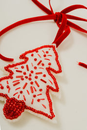 Red & White Beaded Tree Ornament