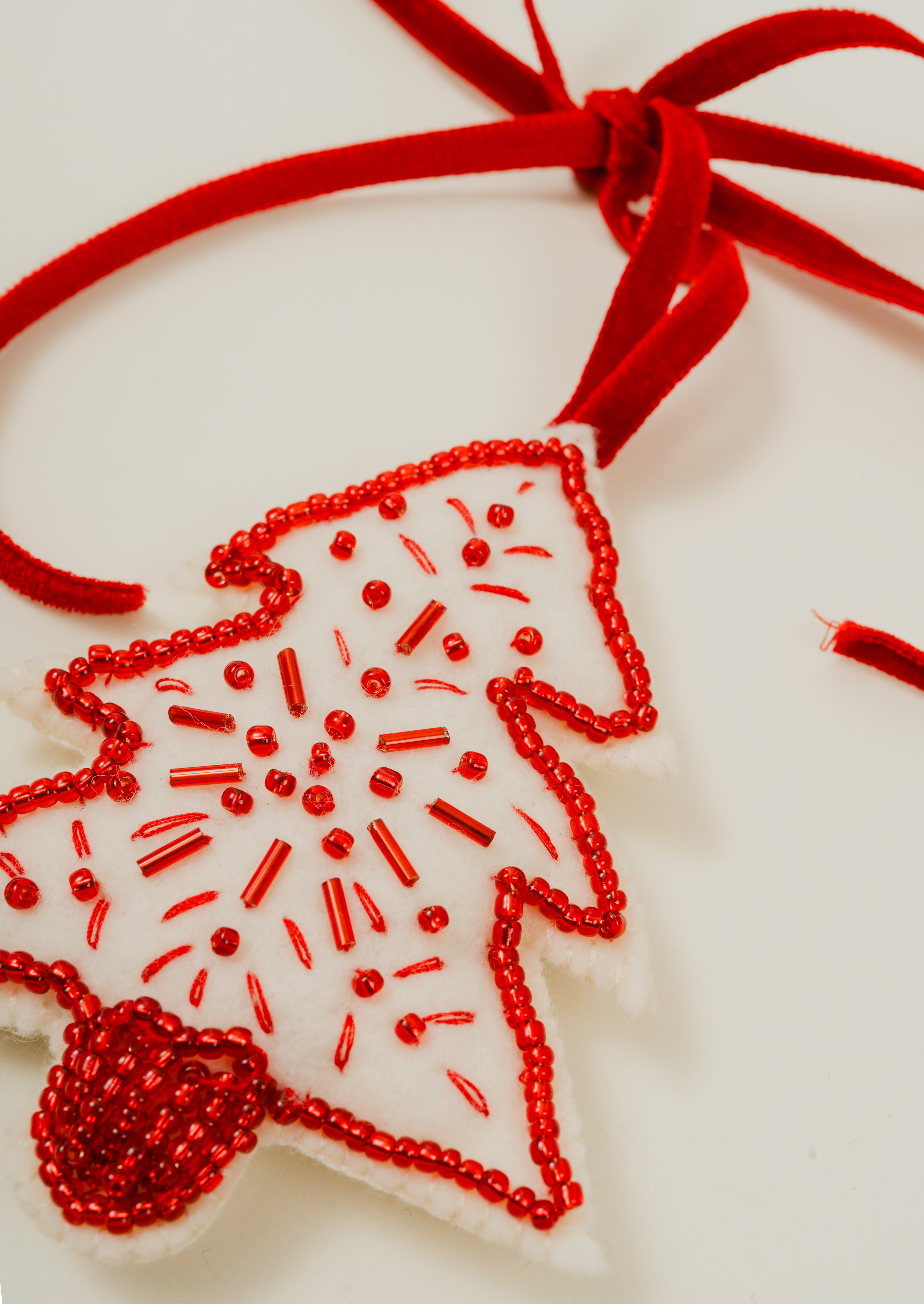 Red & White Beaded Tree Ornament
