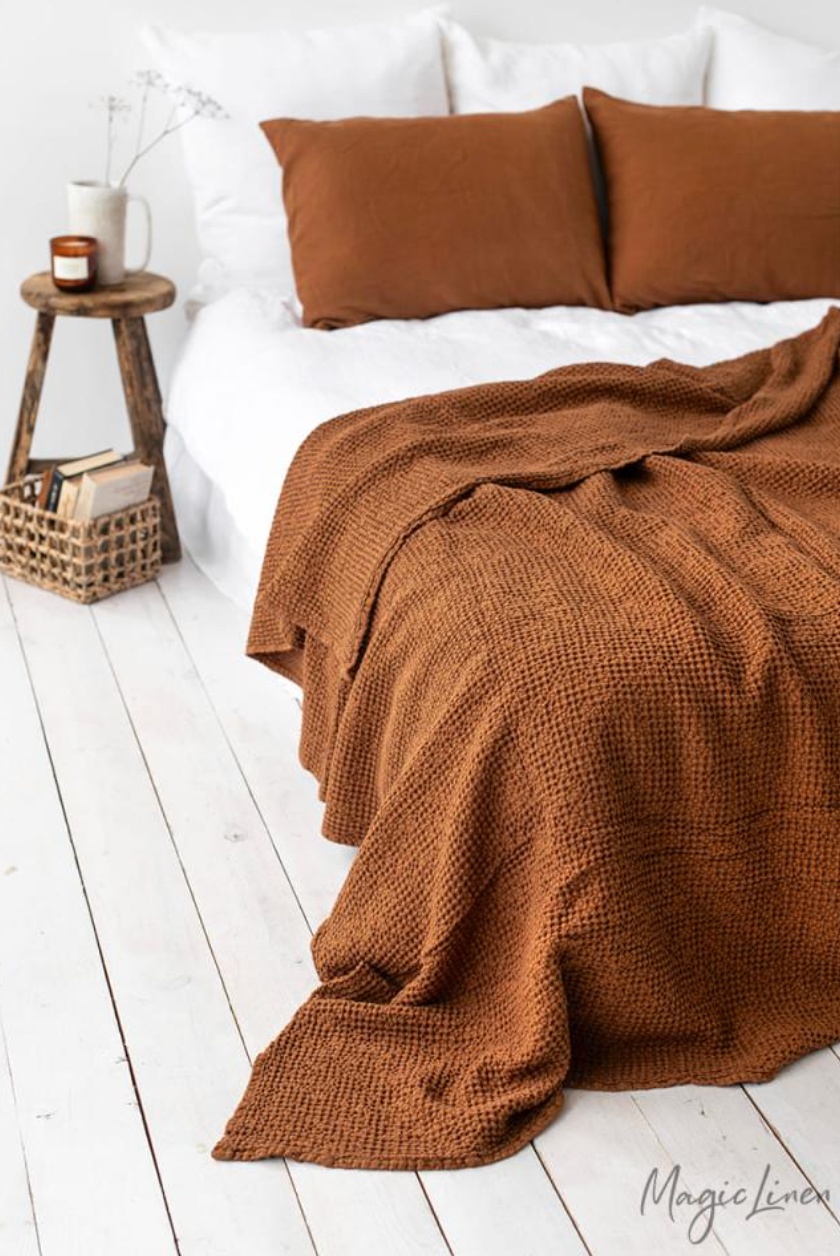 Queen Linen Waffle Coverlet