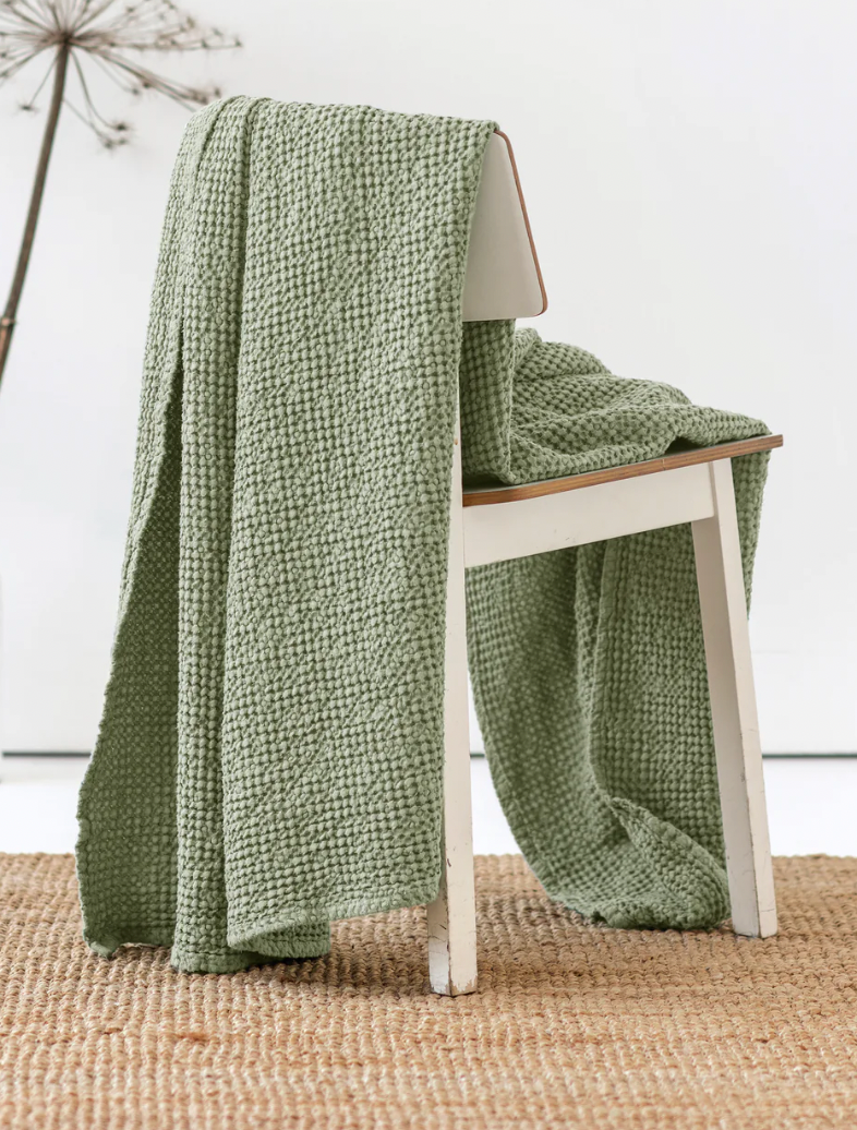 Green linen shop throw blanket